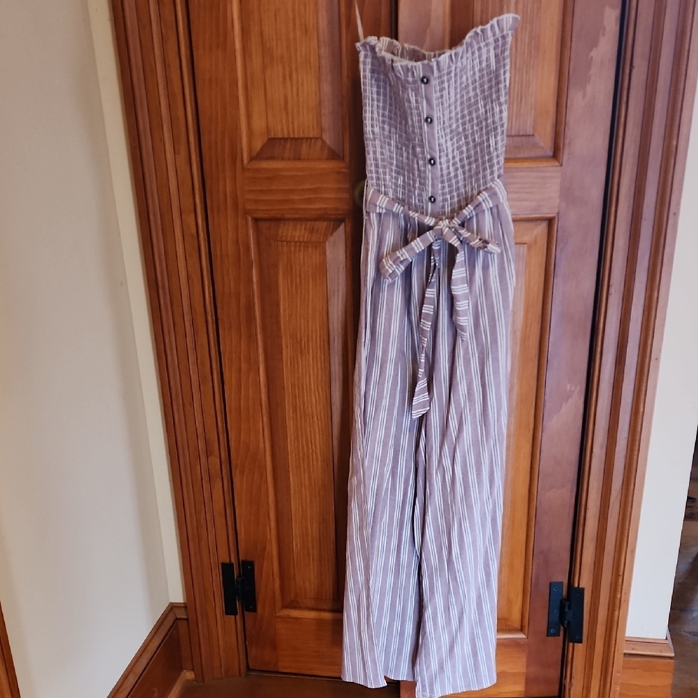 Altar'd State Brown Striped Jumpsuit